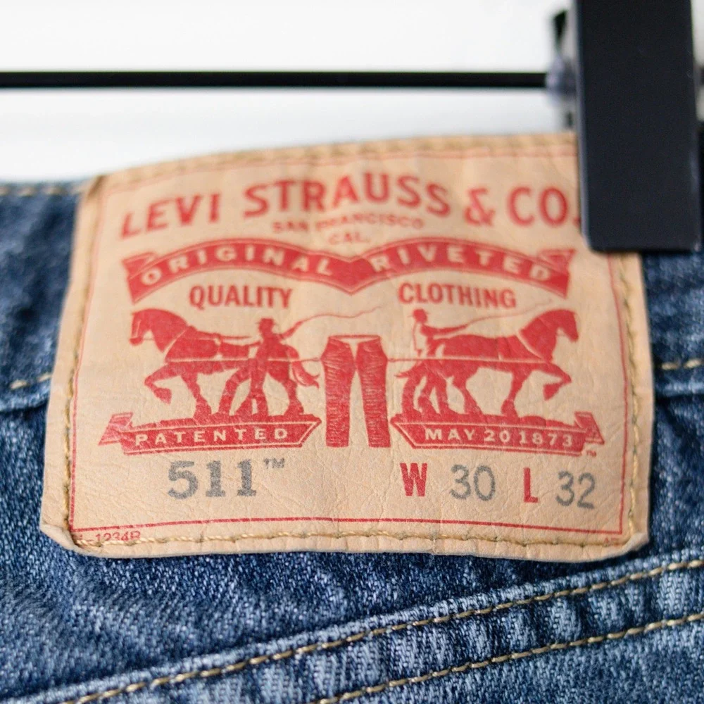 Levis 511 Slim Straight Jeans Mens 30x32 Blue Stretch Medium Wash Mid Rise Faded